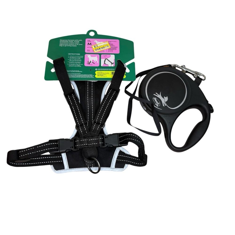 Boots and Barkley Medium Black Reflective Dog Harness And Retractable Leash Set - Picture 9 of 13